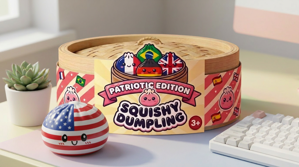 Squishy Dumpling USA Bandera Americana en un ambiente de escritorio