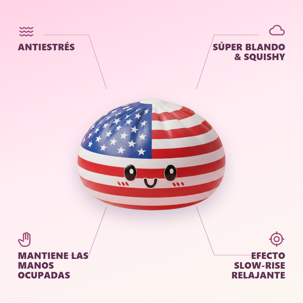 Squishy Dumpling USA Bandera Americana — antiestrés, ultra blando, efecto slow-rise