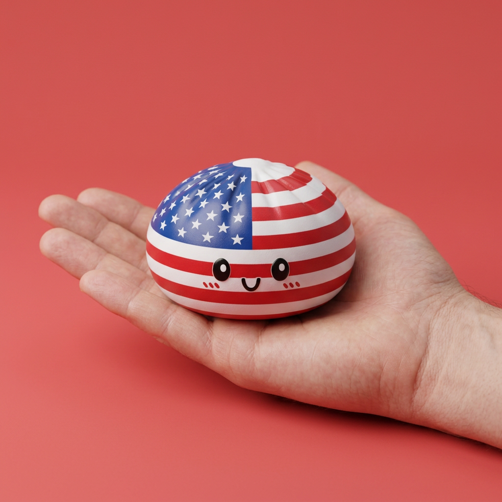 Squishy Dumpling USA Bandera Americana en la mano, tamaño real