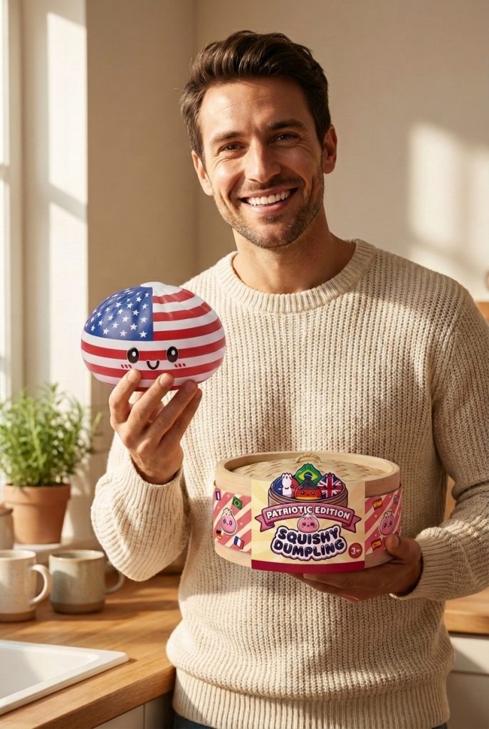 Squishy Dumpling USA Bandera Americana con su cesta de vapor de bambú