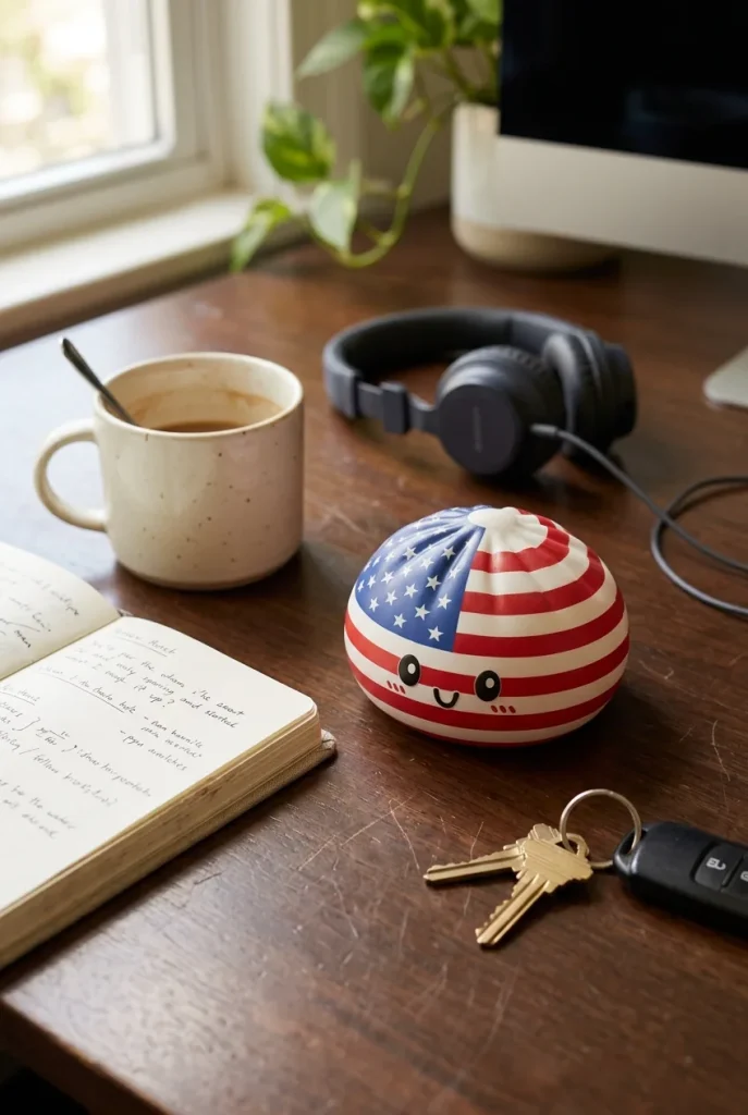 Squishy Dumpling USA Bandera Americana en un escritorio