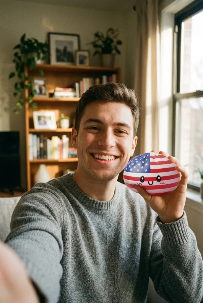 Squishy Dumpling USA Bandera Americana cerca de la cara