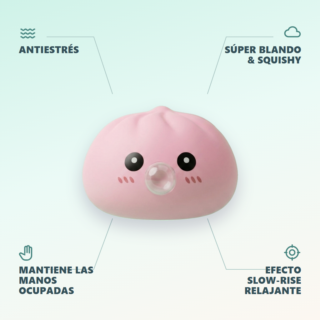 Dumpling Squishy Rosa Mullido — antiestrés, ultra blando, efecto slow-rise