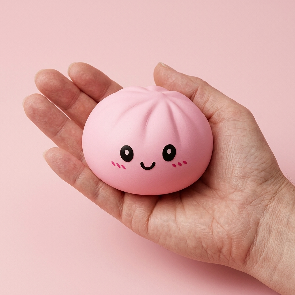 Pink Dumpling Squishy Flor de Cerezo en la mano, tamaño real