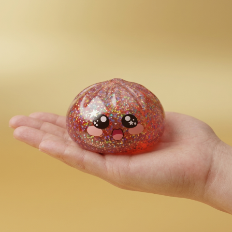 Galaxy Dumpling Squishy Rosa Kawaii en la mano, tamaño real