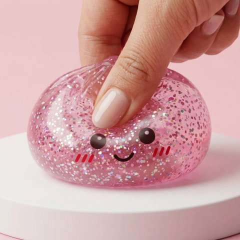 Glitter Dumpling Squishy Rosa Kawaii — efecto slow-rise, la espuma recupera su forma