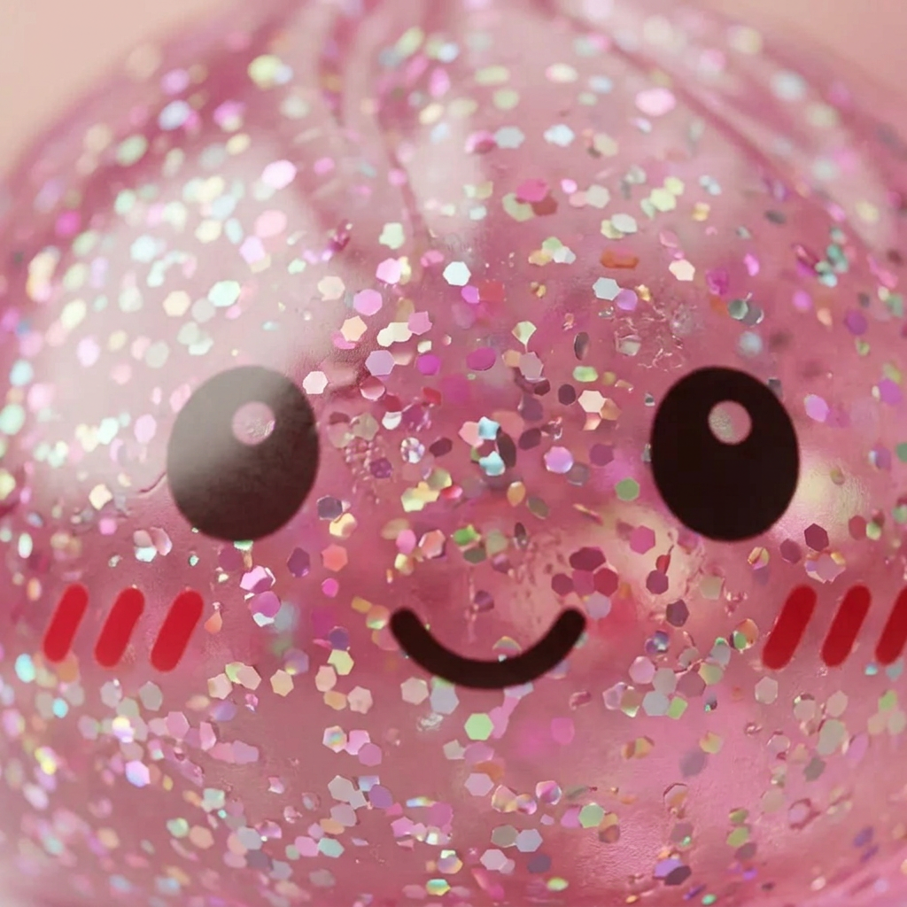 Glitter Dumpling Squishy Rosa Kawaii — primer plano macro de la textura