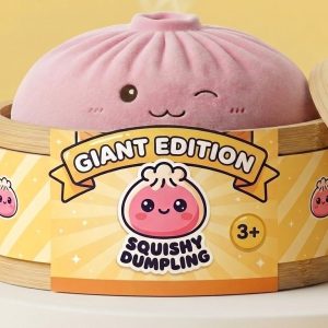 Squishy Dumpling Toy Rosa Gigante en su cesta de vapor de bambú