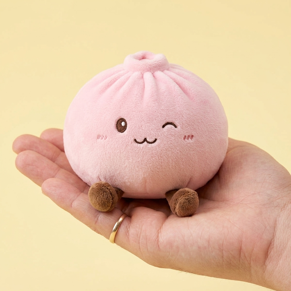 Squishy Dumpling Toy Rosa Gigante en la mano, tamaño real