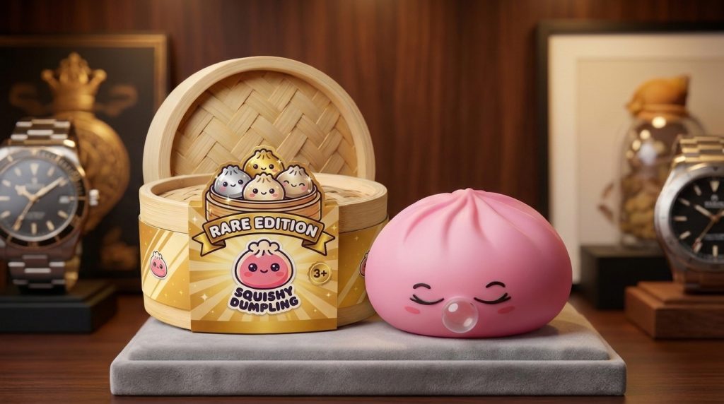 Dumpling Squishy Rare Blow Rosa en un ambiente de escritorio