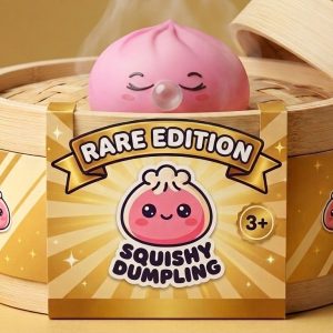 Dumpling Squishy Rare Blow Rosa en su cesta de vapor de bambú