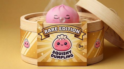 Dumpling Squishy Rare Blow Rosa en su cesta de vapor de bambú