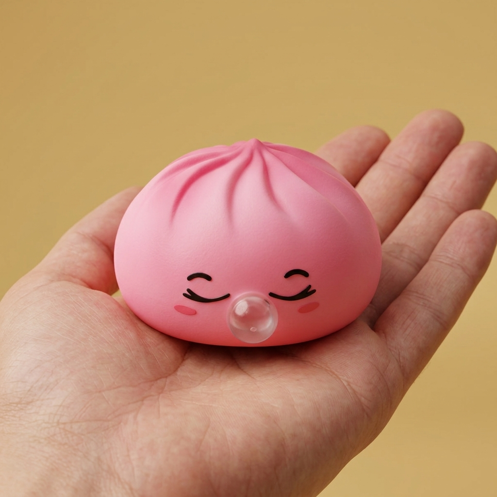 Dumpling Squishy Rare Blow Rosa en la mano, tamaño real