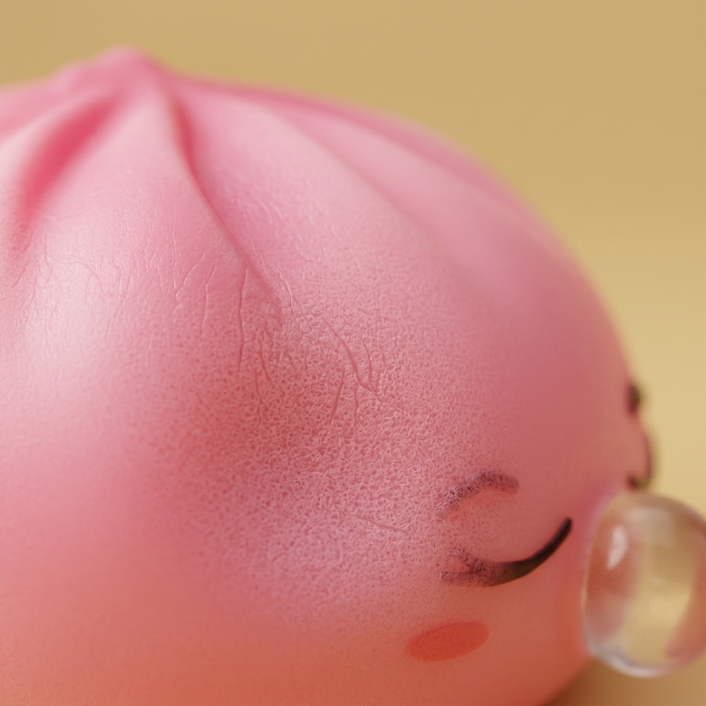 Dumpling Squishy Rare Blow Rosa — primer plano macro de la textura