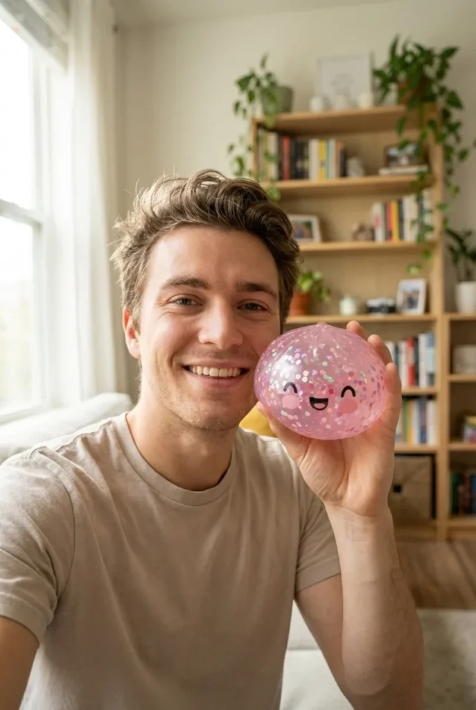 Dumpling Squishy Rose Sparkle Bubblegum cerca de la cara