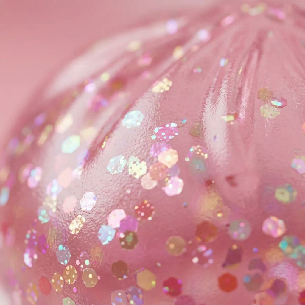 Dumpling Squishy Rose Sparkle Bubblegum — primer plano macro de la textura