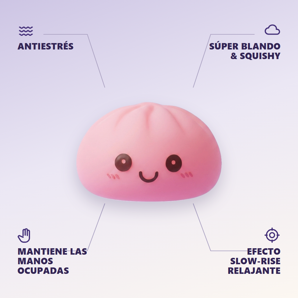 Dumpling Squishy Luz Nocturna Rosa — antiestrés, ultra blando, efecto slow-rise