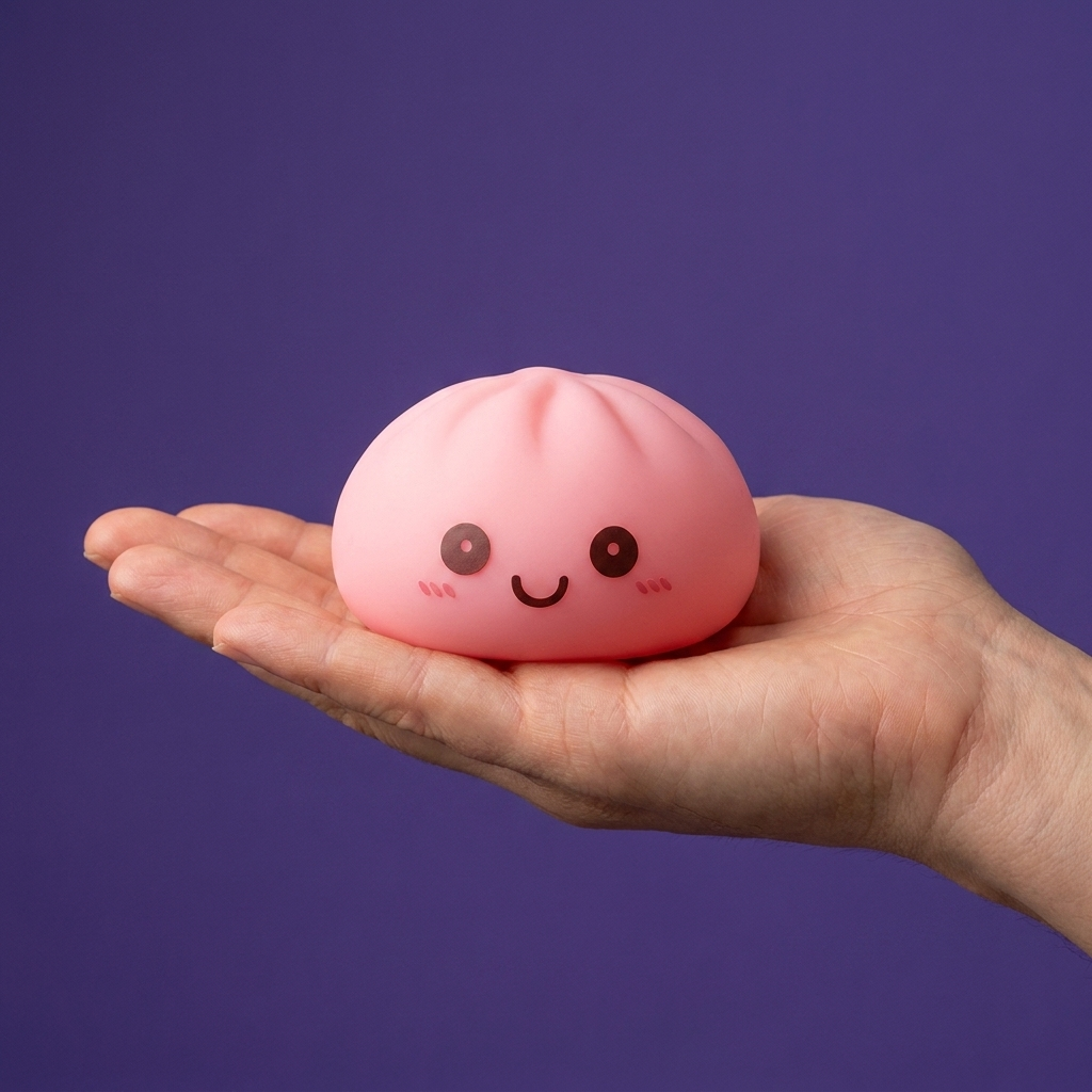 Dumpling Squishy Luz Nocturna Rosa en la mano, tamaño real