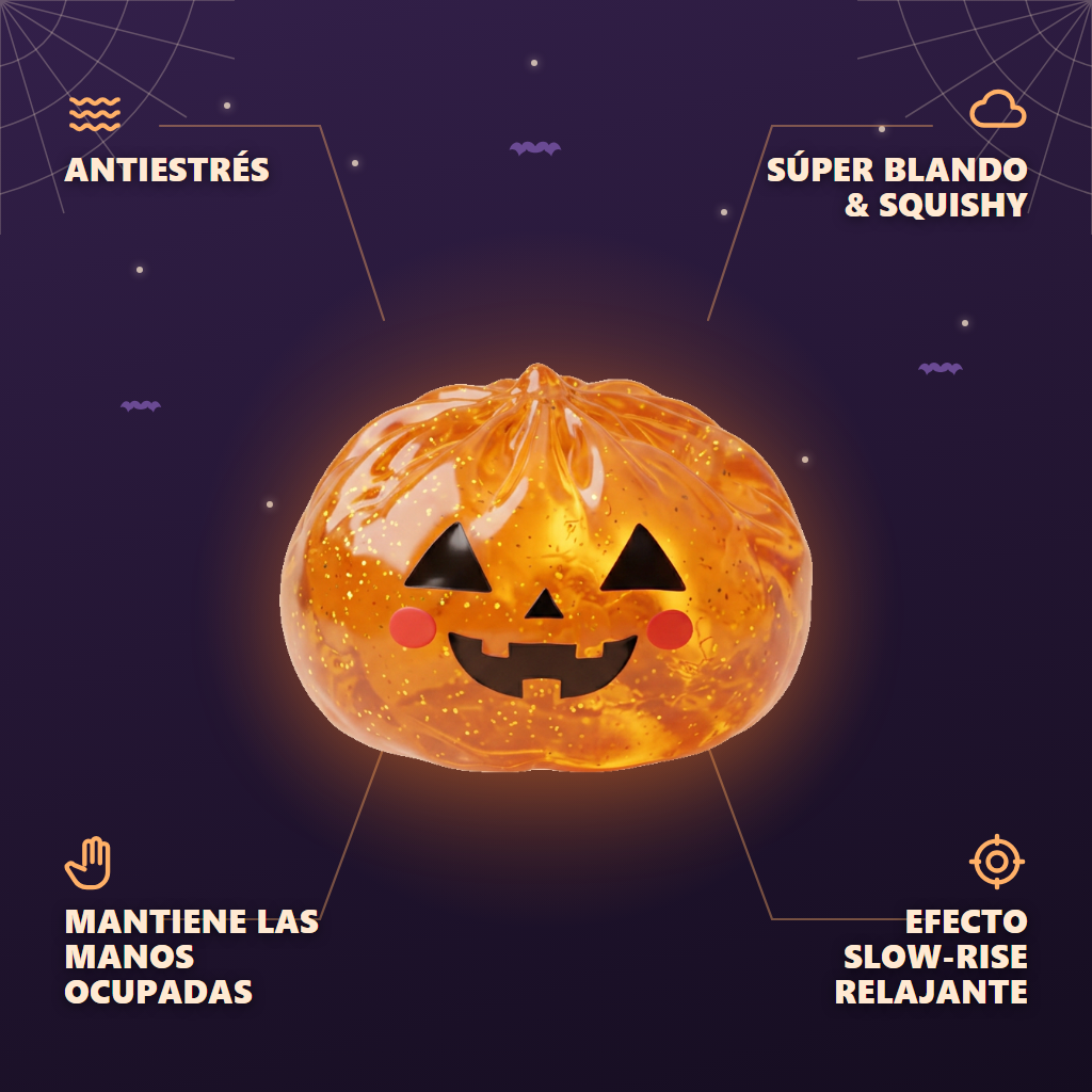 Squishy Dumpling Calabaza Halloween Luminoso — antiestrés, ultra blando, efecto slow-rise