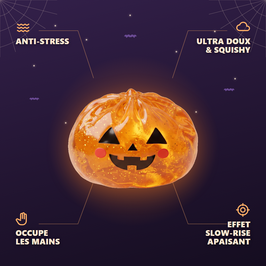 Squishy Dumpling Citrouille Halloween Luminoso — antiestrés, ultra blando, efecto slow-rise