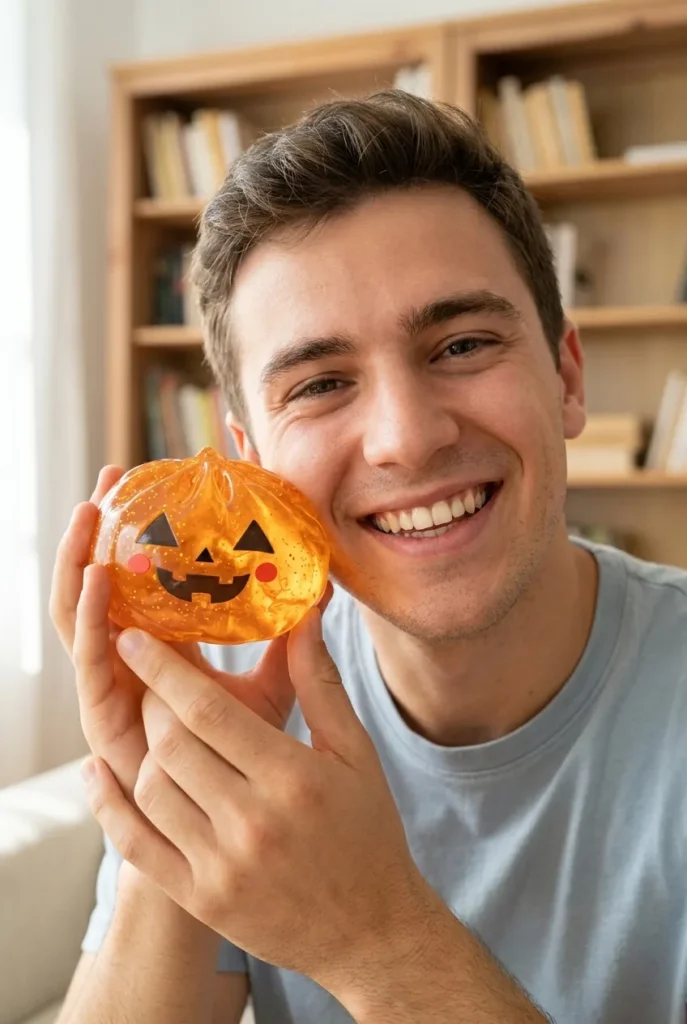 Squishy Dumpling Citrouille Halloween Luminoso cerca de la cara