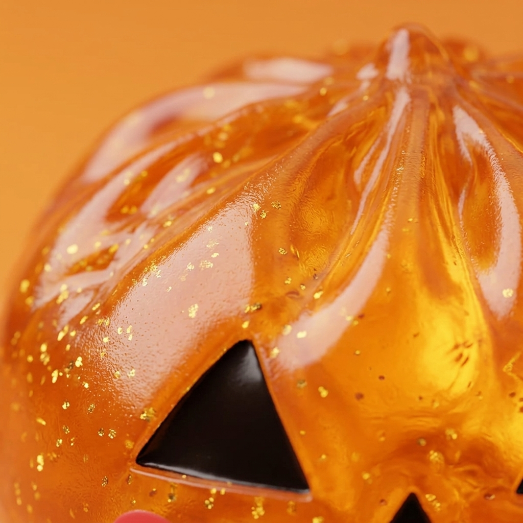 Squishy Dumpling Citrouille Halloween Luminoso — primer plano macro de la textura