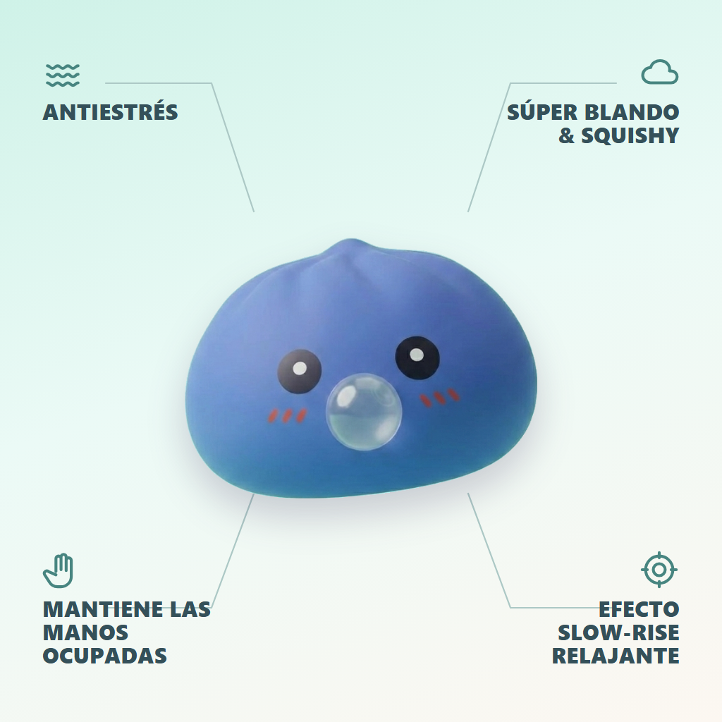 Dumpling Squishy Violeta Hinchado y Suave — antiestrés, ultra blando, efecto slow-rise