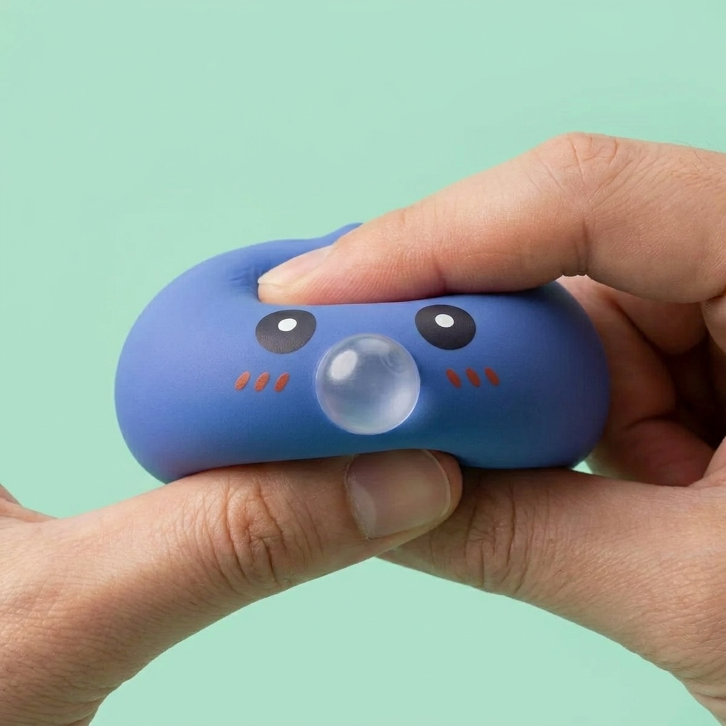 Dumpling Squishy Violeta Hinchado y Suave — efecto slow-rise, la espuma recupera su forma