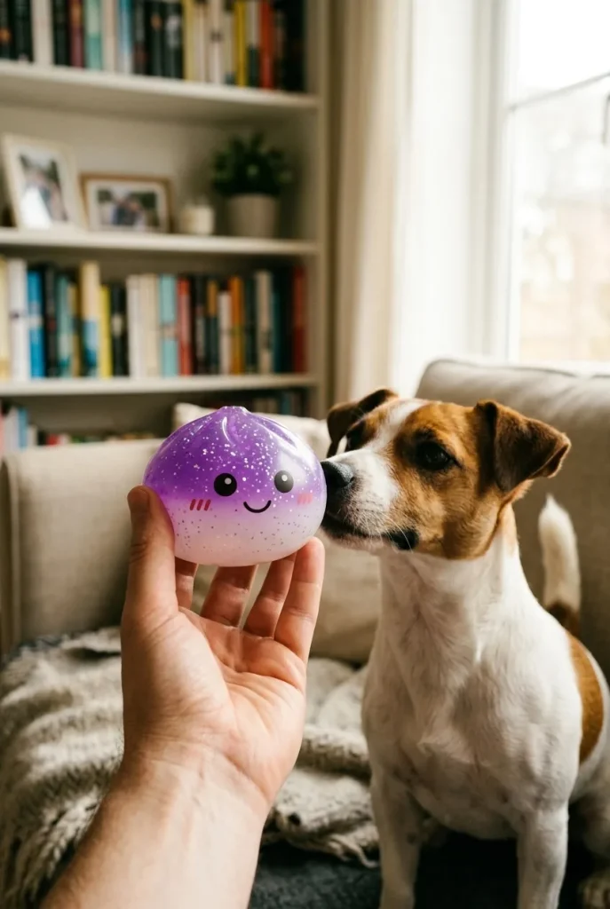 Glitter Dumpling Squishy Violeta Soñador y un animal
