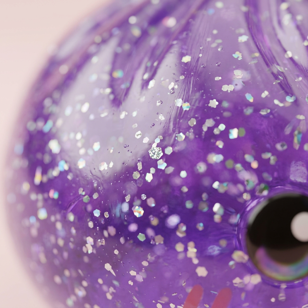 Glitter Dumpling Squishy Violeta Soñador — primer plano macro de la textura