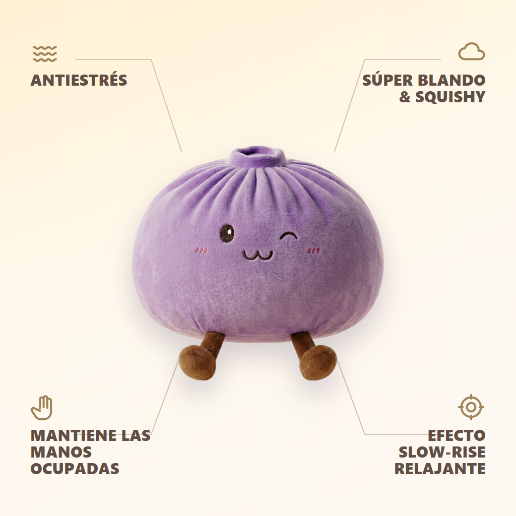 Dumpling Squishy Gigante Violeta — antiestrés, ultra blando, efecto slow-rise