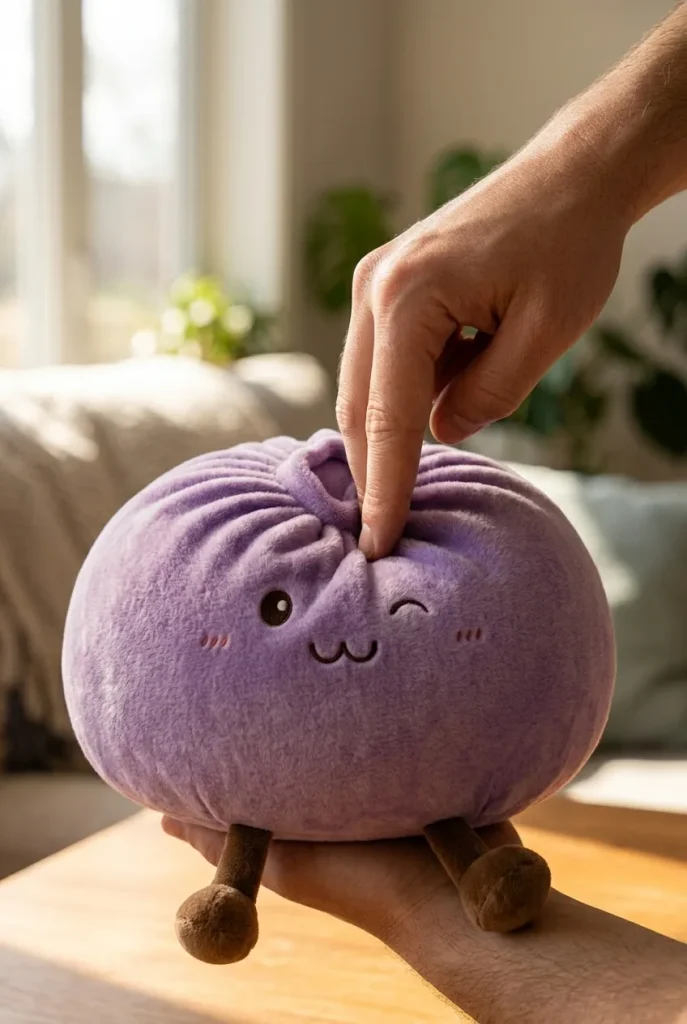 Dumpling Squishy Gigante Violeta apretado entre los dedos