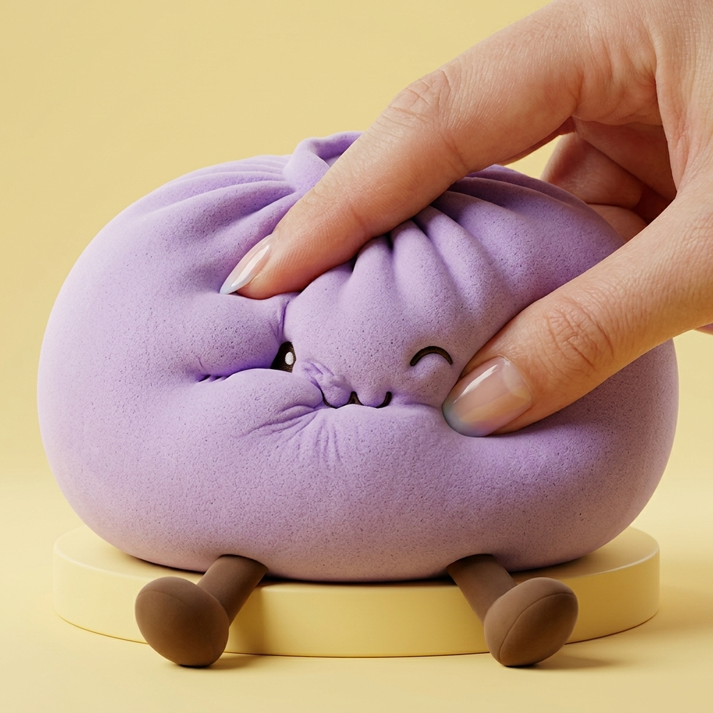 Dumpling Squishy Gigante Violeta — efecto slow-rise, la espuma recupera su forma