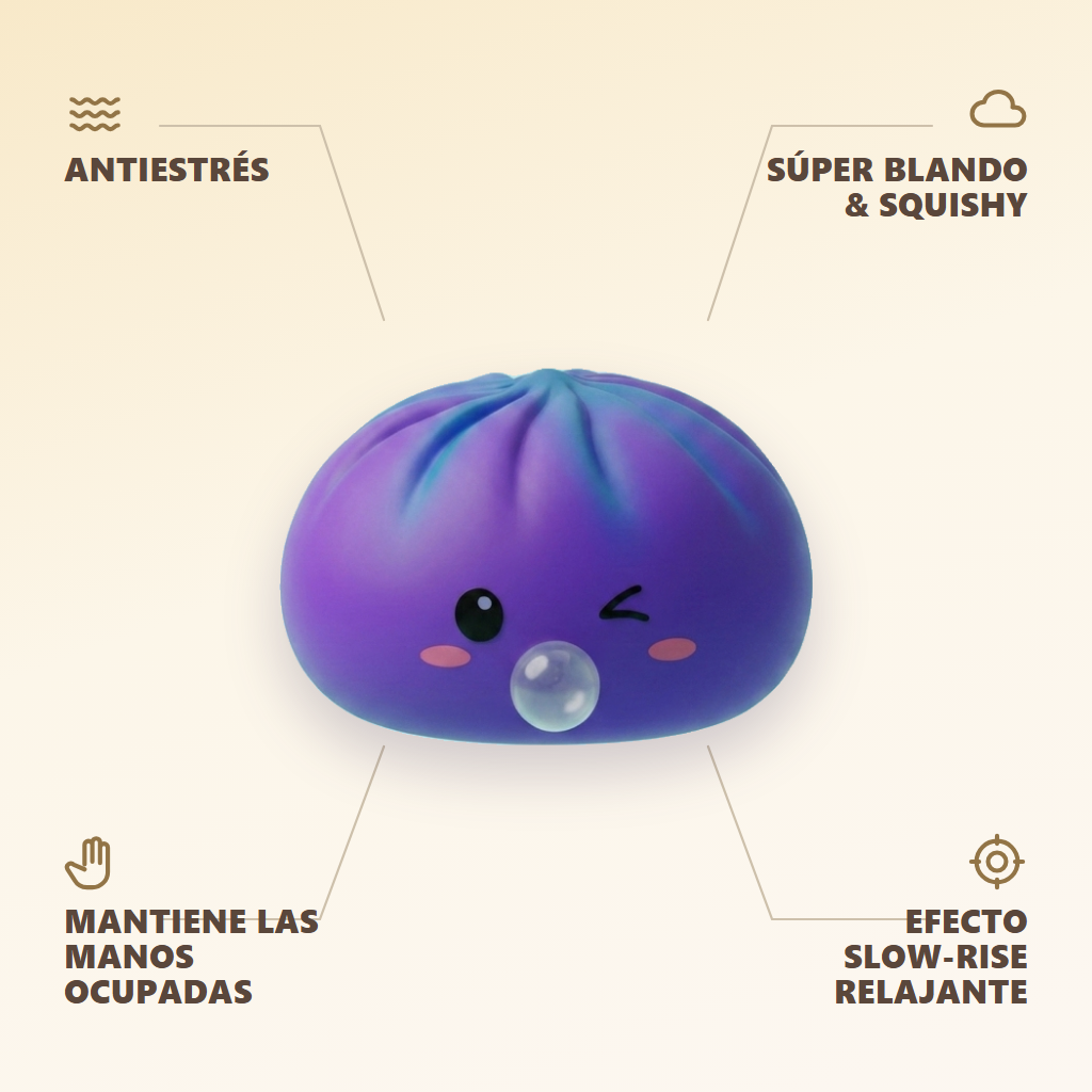 Dumpling Squishy Rare Blow Púrpura Cósmico — antiestrés, ultra blando, efecto slow-rise