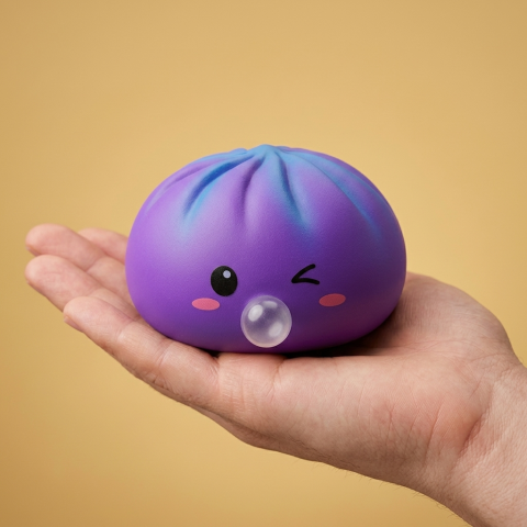 Dumpling Squishy Rare Blow Púrpura Cósmico en la mano, tamaño real