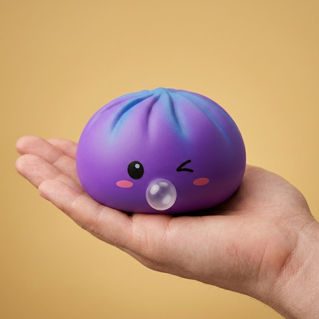 Dumpling Squishy Rare Blow Púrpura Cósmico en la mano, tamaño real