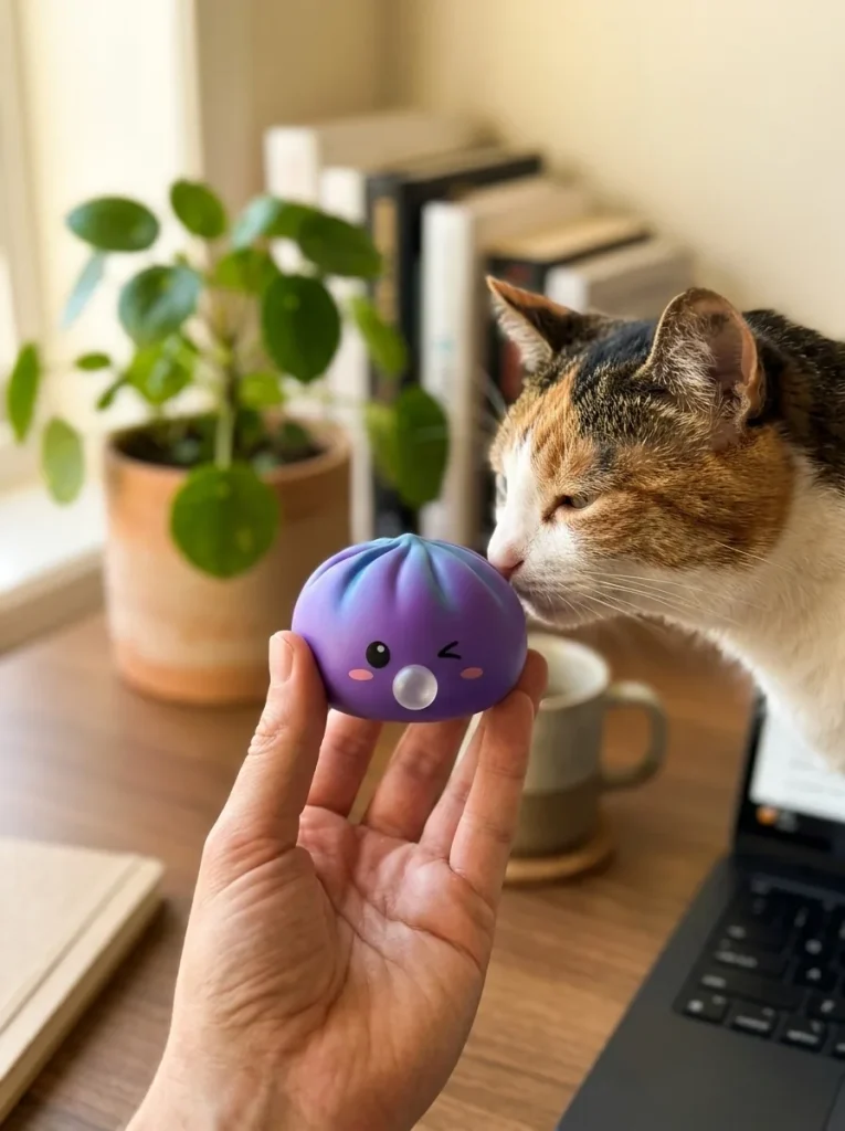 Dumpling Squishy Rare Blow Púrpura Cósmico y un animal