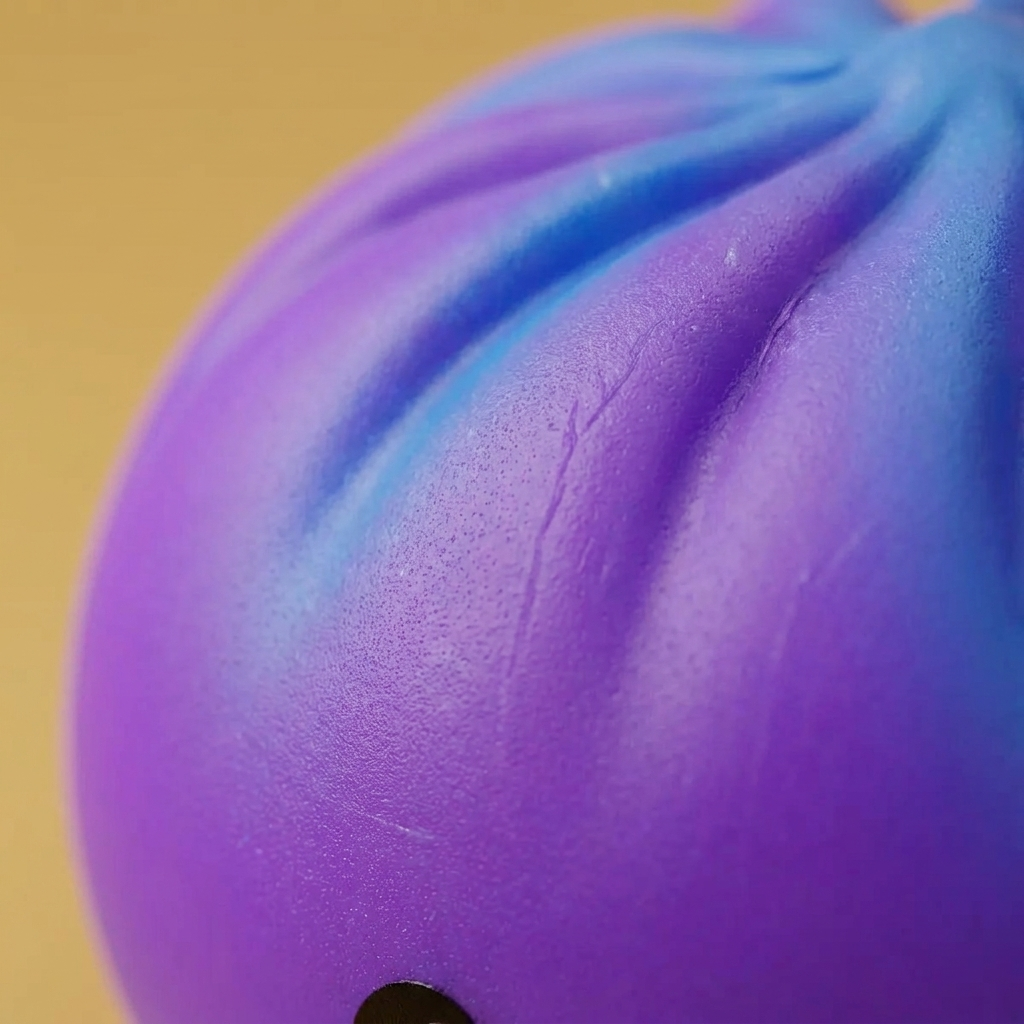 Dumpling Squishy Rare Blow Púrpura Cósmico — primer plano macro de la textura