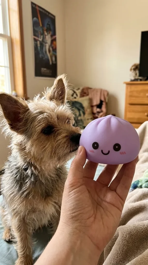 Dumpling Squishy Luz Nocturna Violeta Suave y un animal