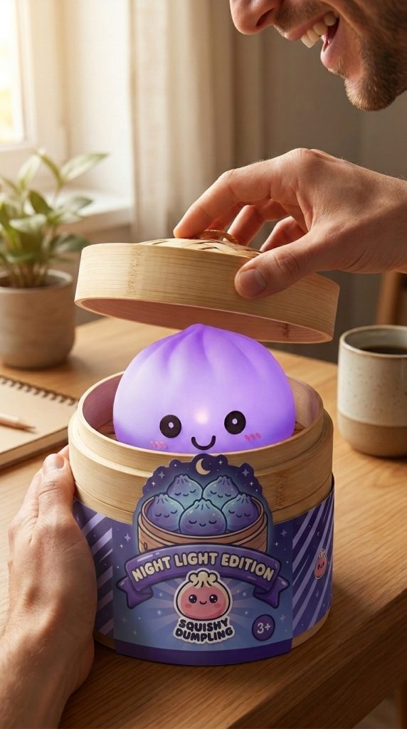 Unboxing de Dumpling Squishy Luz Nocturna Violeta Suave
