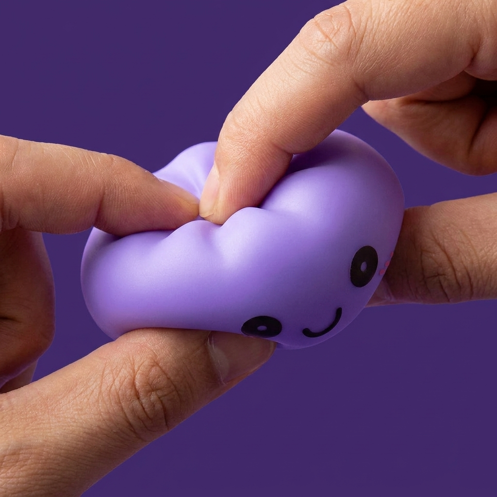 Dumpling Squishy Luz Nocturna Violeta Suave — efecto slow-rise, la espuma recupera su forma