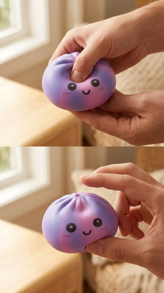 Squishy Dumpling Tie Dye Violeta apretado entre los dedos