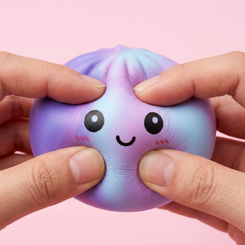Squishy Dumpling Tie Dye Violeta — efecto slow-rise, la espuma recupera su forma