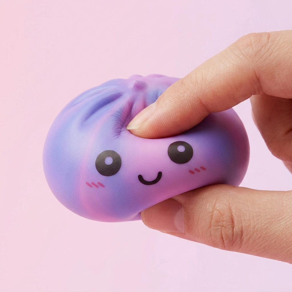Squishy Dumpling Tie Dye Violeta apretado, material squishy