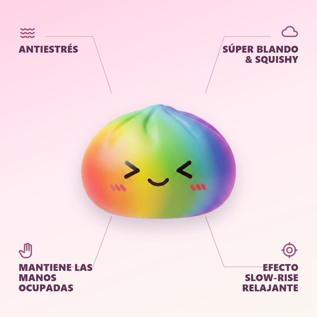 Rainbow Dumpling Squishy Multicolor Kawaii — antiestrés, ultra blando, efecto slow-rise