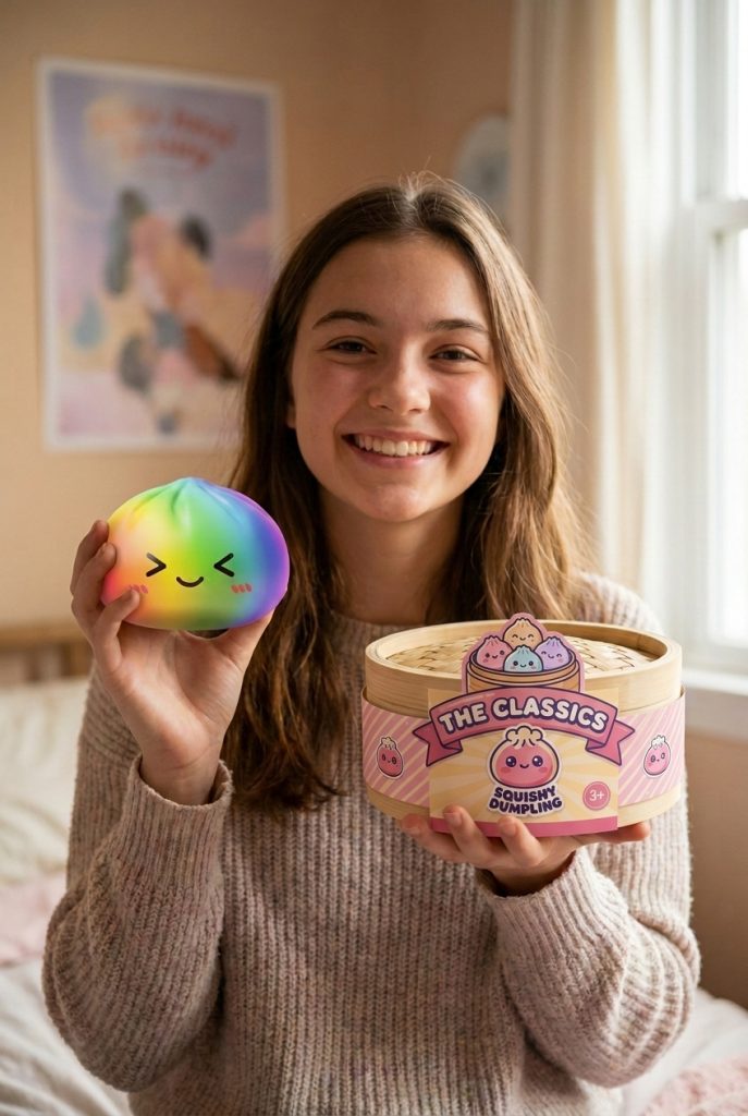 Rainbow Dumpling Squishy Multicolor Kawaii con su cesta de vapor de bambú