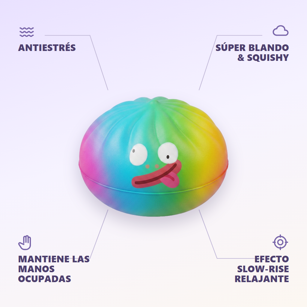 Rainbow Mystery Dumpling Squishy Arcoíris — antiestrés, ultra blando, efecto slow-rise