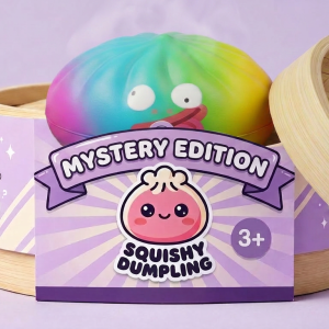 Rainbow Mystery Dumpling Squishy Arcoíris en su cesta de vapor de bambú