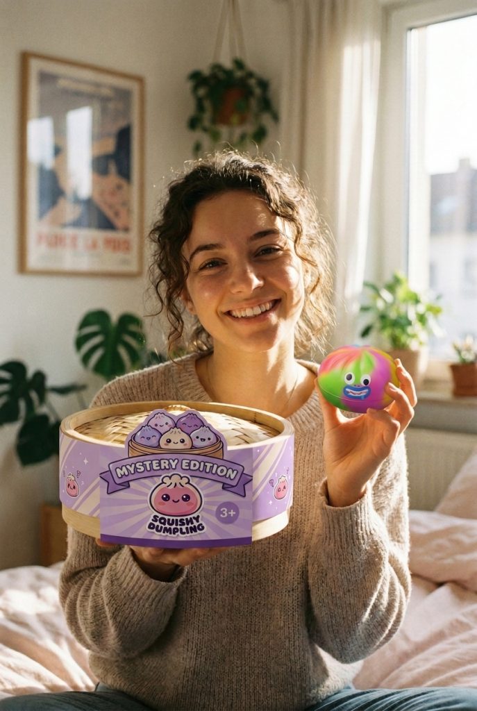 Rainbow Mystery Dumpling Squishy Arcoíris con su cesta de vapor de bambú