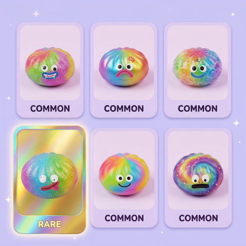 Rainbow Mystery Dumpling Squishy Arcoíris — tabla de rarezas (común, raro, ultra raro)